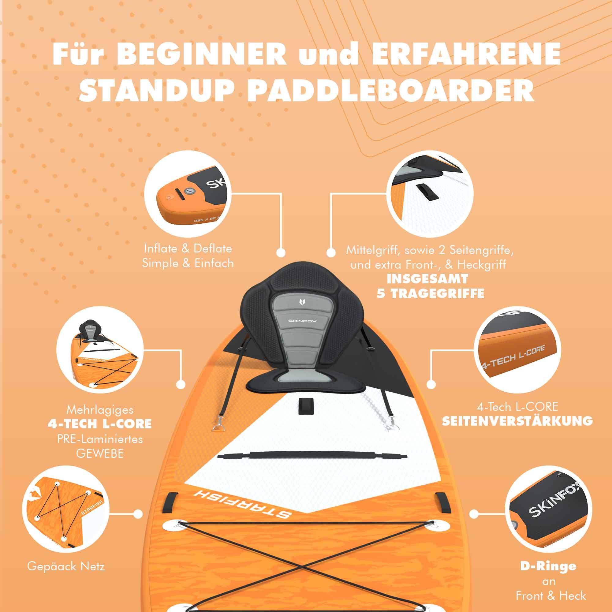 SKINFOX STARFISH CARBON-SET (335x80x15)  4-TECH L-CORE SUP Paddelboard orange